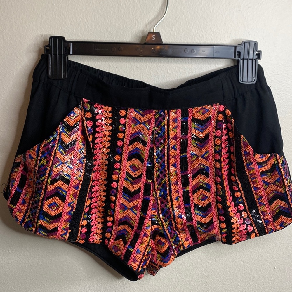 Sequin shorts made by Chelsea & Violet. Vibrant colors.